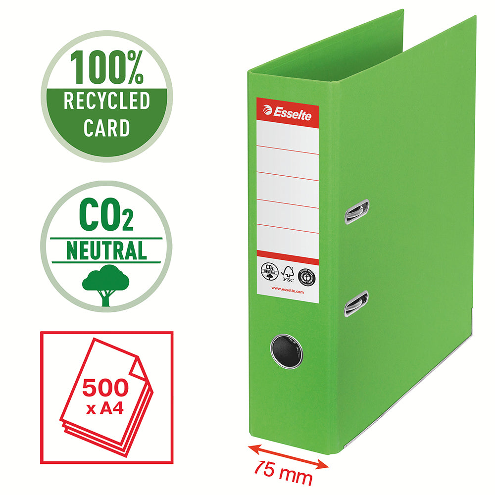 Biblioraft Esselte No.1 Power Recycled, carton reciclat si reciclabil cu amprenta CO2 neutra, A4, 75 mm, verde Biblioraft Esselte No.1 Power Recycled, carton reciclat si reciclabil cu amprenta CO2 neutra, A4, 75 mm, verde
